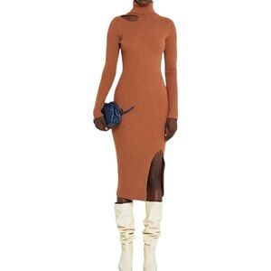 CAARA Ribbed Cutout Turtleneck Midi Sweater Dress Medium Minimalist Quiet Luxury